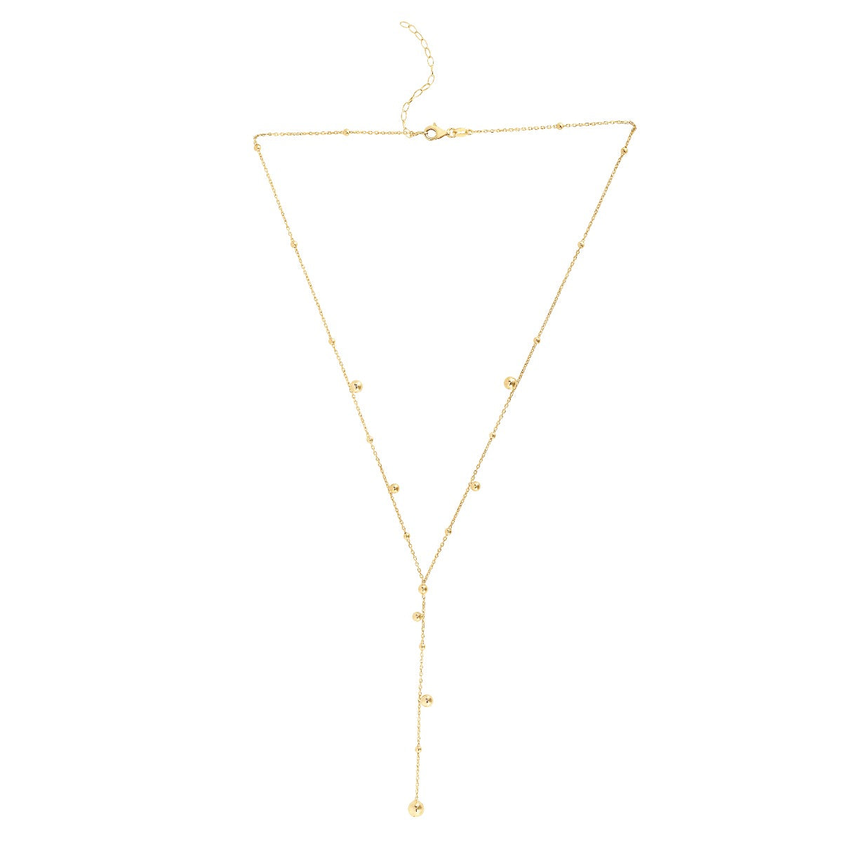 14K Gold Polished Bead Lariat Necklace with Lobster Clasp