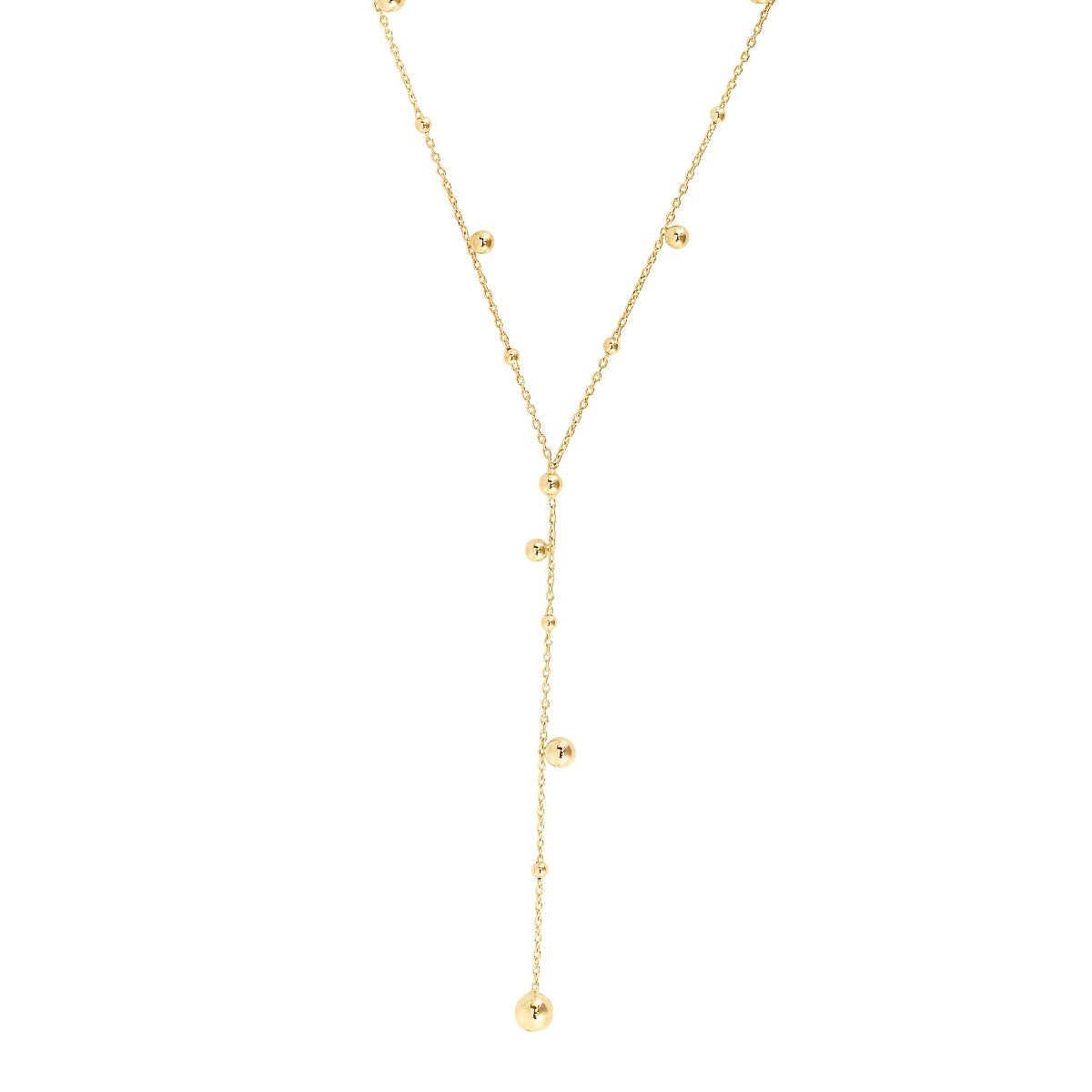 14K Gold Polished Bead Lariat Necklace with Lobster Clasp