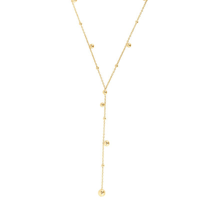 14K Gold Polished Bead Lariat Necklace with Lobster Clasp