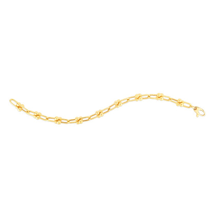 14K Yellow Gold Beaded Paperclip Bracelet with Casted Lobster Clasp