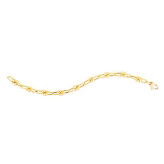 14K Yellow Gold Beaded Paperclip Bracelet with Casted Lobster Clasp