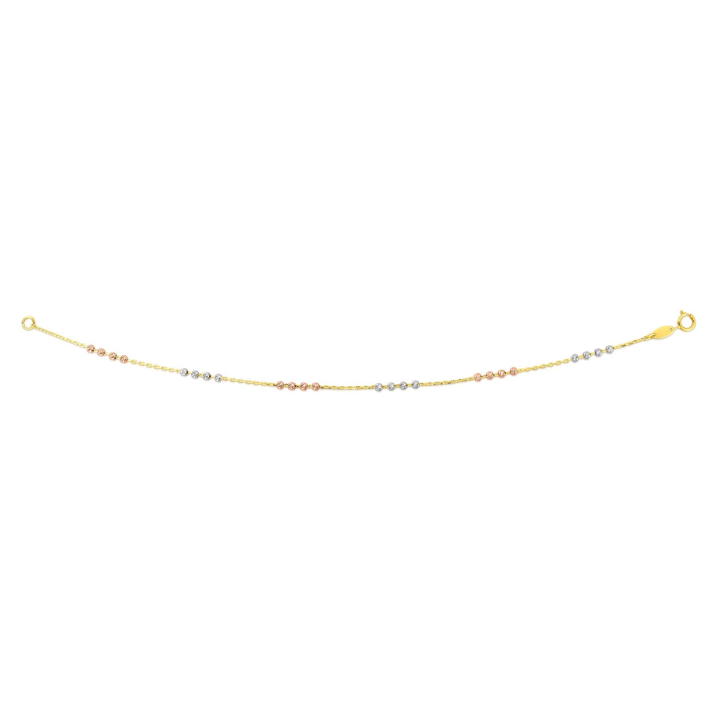 14K Tri-color Gold Diamond Cut Bead Station Chain