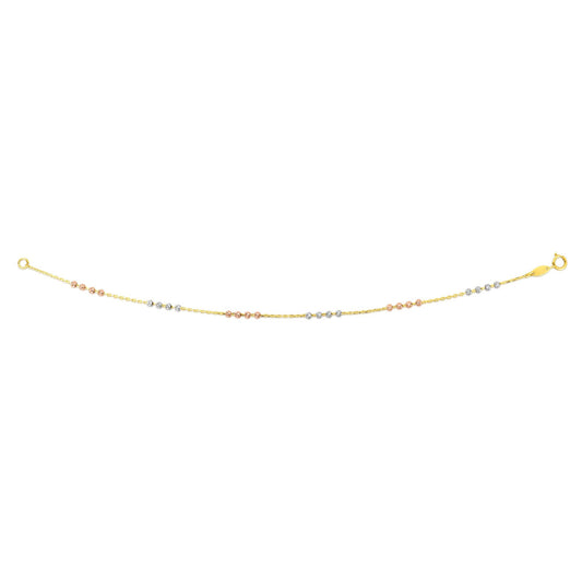 14K Tri-color Gold Diamond Cut Bead Station Chain