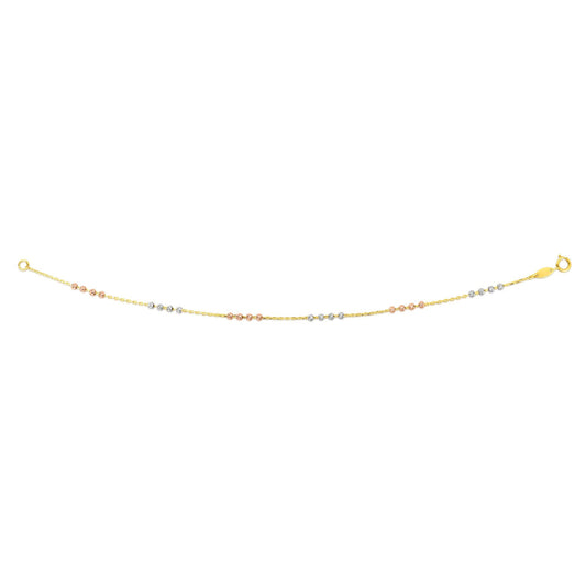 14K Tri-color Gold Diamond Cut Bead Station Chain Necklace