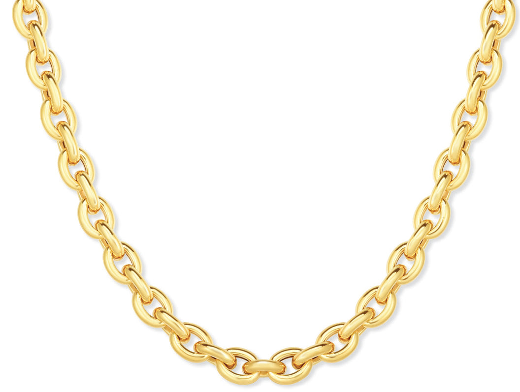 14K Gold Polished Oval Rolo Inspired Link Necklace