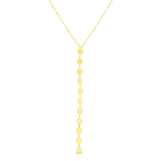 14K Gold Polished Mirror Chain Drop Lariat Necklace