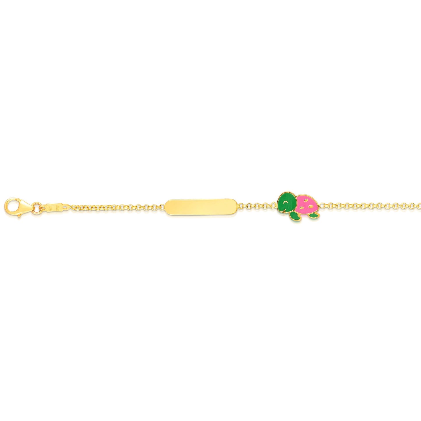 14K Gold Children's Enamel Turtle ID Bracelet