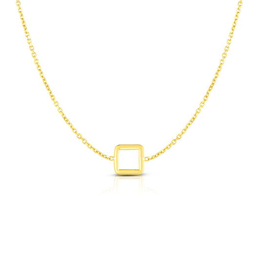 14K Gold Polished Mini Open Square Pendant Charm Necklace