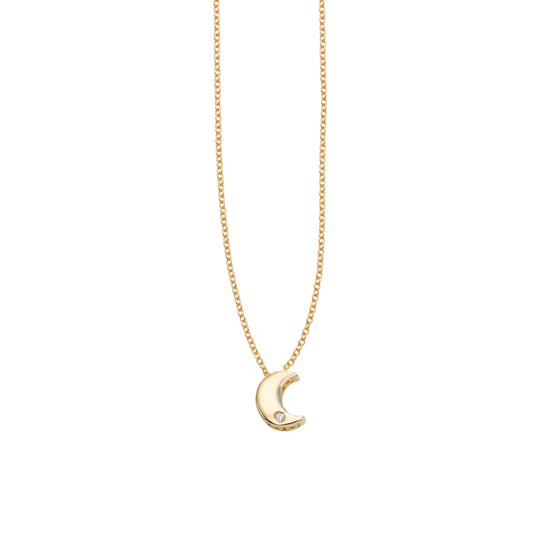 14K Gold Diamond Moon Necklace