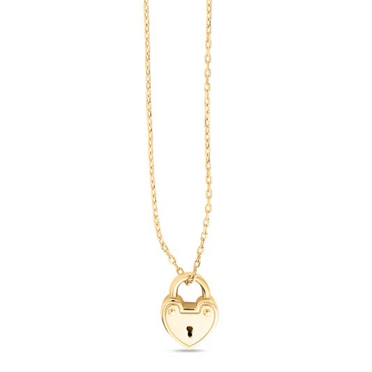 14K Gold Polished Heart Padlock Necklace with Spring Ring Clasp