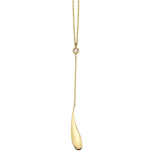 14K Gold Polished Tear Drop Diamond Necklace