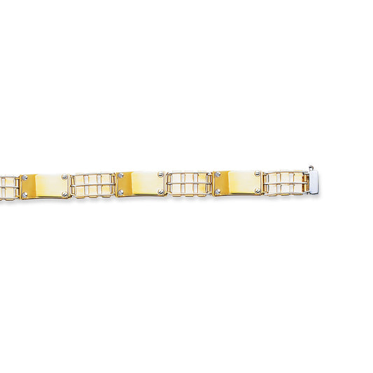 14K Two-tone Gold Railroad Link with Screw Detail Chain Bracelet