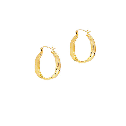 14K Gold Polished Oval Back to Back Hoop Earring