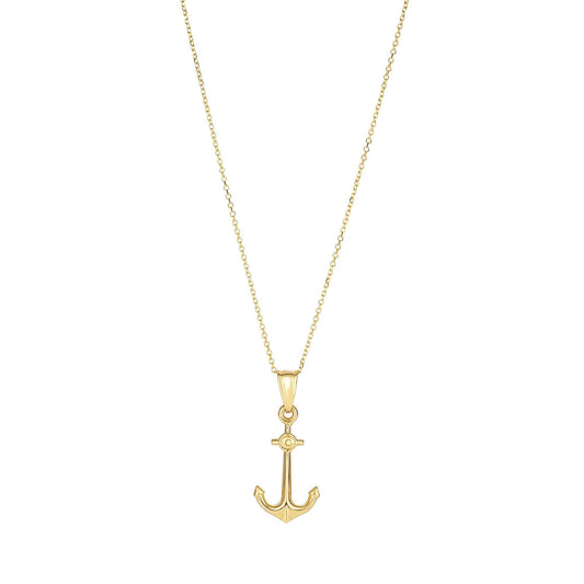 14K Gold Polished Anchor Charm Pendant Necklace