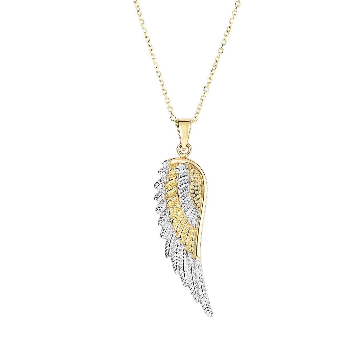 Two Tone 14K Yellow & Gold Angel Wing Charm Pendant Necklace