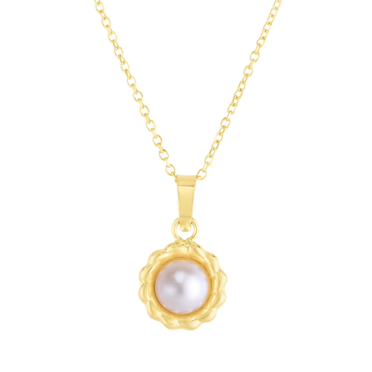 14K Gold and Pearl Flower Pendant Charm Necklace