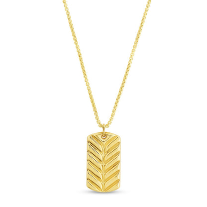 14K Gold Polished Dog Tag Pendant on Gold Round Box Chain