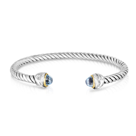 Sterling Silver & 18K Gold Classica Italian Cable 4.5mm Bangle with Gemstone Options