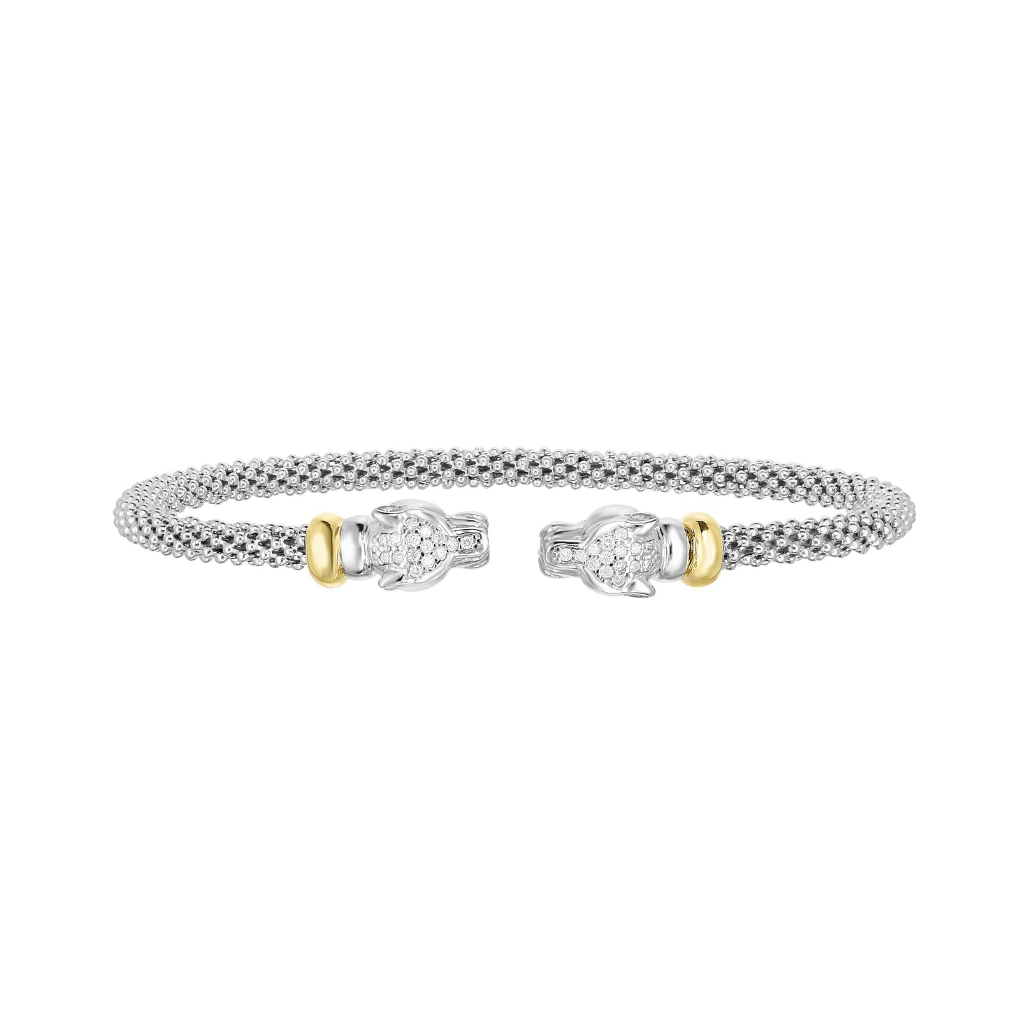 18K Gold & Sterling Silver Diamond Cut Cuff Popcorn Bangle with 0.15ct White Diamond