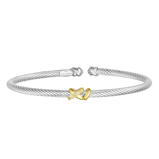 18K Gold and Silver Cuff Bangle with 0.02ct White Diamond