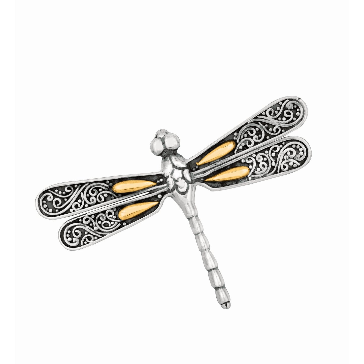 18Kt Yellow Gold Sterling Silver Oxidized Single Dragonfly Pendant