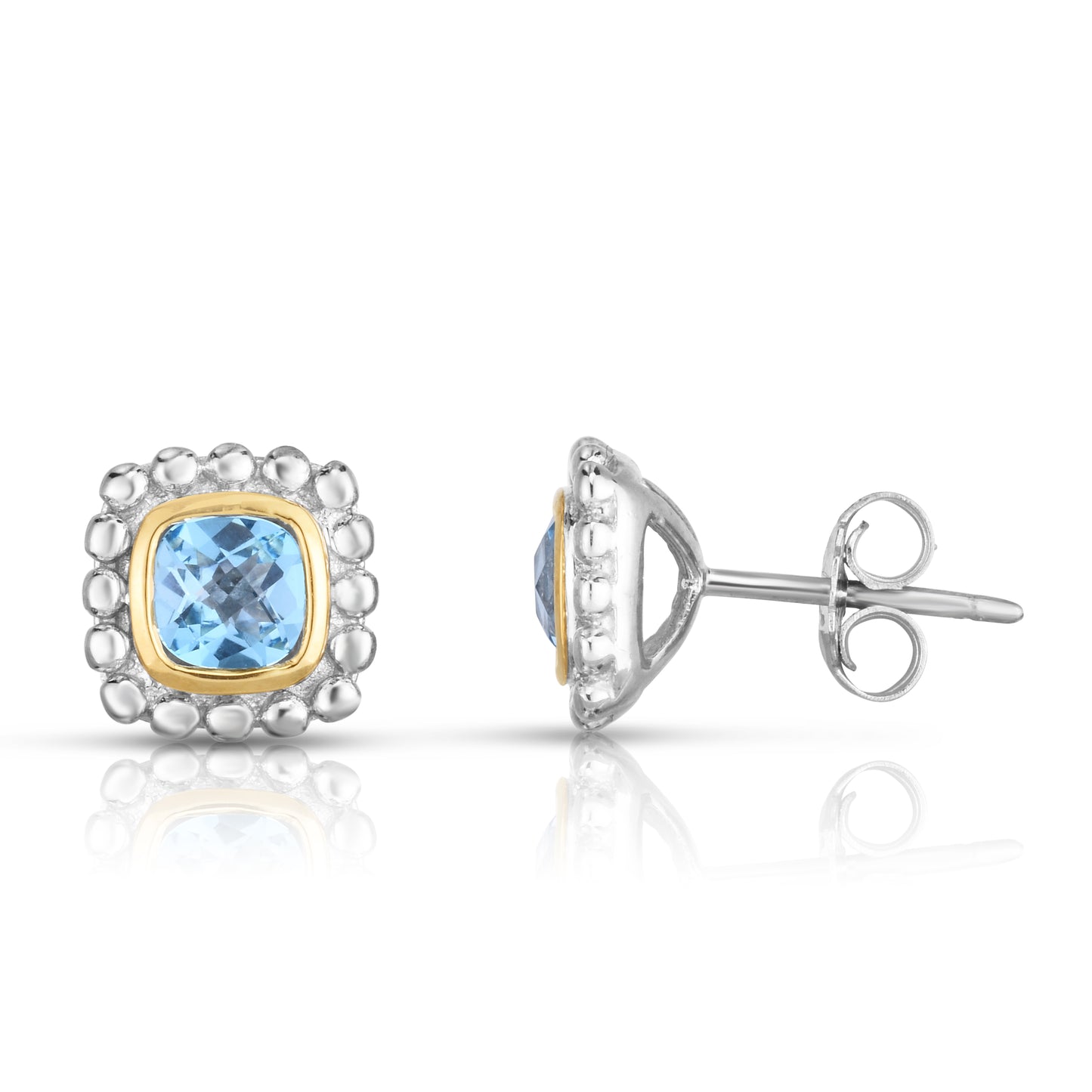 18K Gold & Silver Round Post Popcorn Stud Earrings with Gemstone Options
