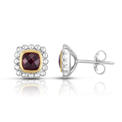 18K Gold & Silver Round Post Popcorn Stud Earrings with Gemstone Options