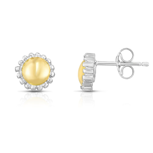 18K Gold & Sterling Silver Round Stud Earrings