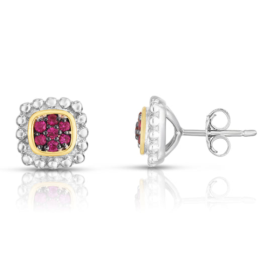 Sterling Silver & 18K Gold Quadra Popcorn Studs with Gemstone Options