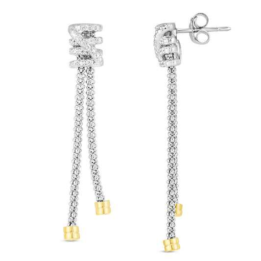 Sterling Silver & 18K Gold Tally Popcorn Drop Earrings with .14ct Diamonds