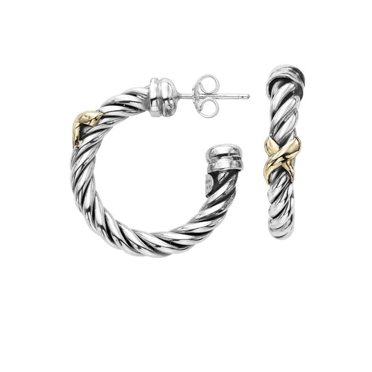 18K Silver Yellow Rhodium Finish Earring Italian Cable Hoop