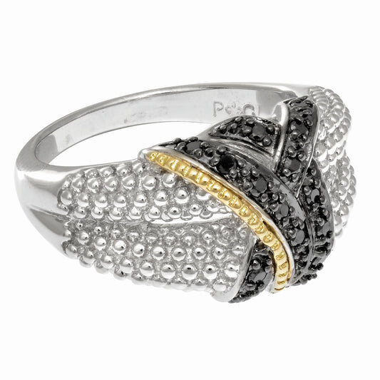 18kt Yellow Gold Sterling Silver Ring with Black Diamond