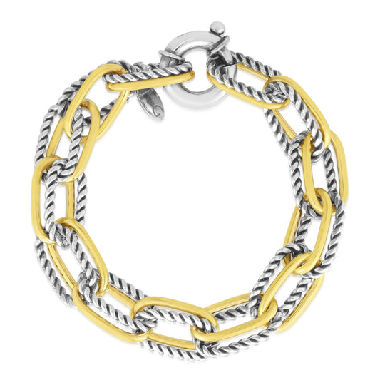 18K Gold & Sterling Silver Gold Paperclip Cable Double Link Bracelet