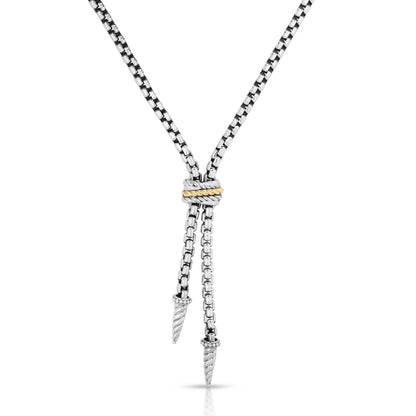 18K Gold & Sterling Silver Popcorn Lariat Necklace