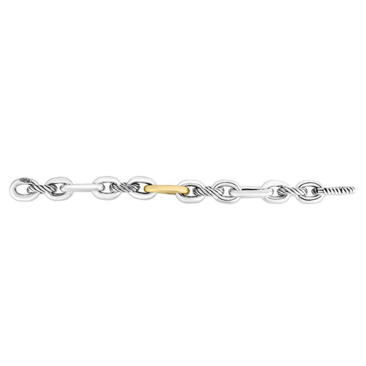 18K Gold & Sterling Silver Italian Cable Oval Links Bracelet with Push-in Clasp.