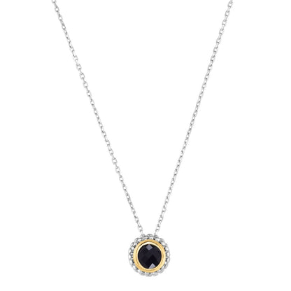 18K Gold & Sterling Silver Round Fancy Pendant Slide Necklace with Birthstone Options