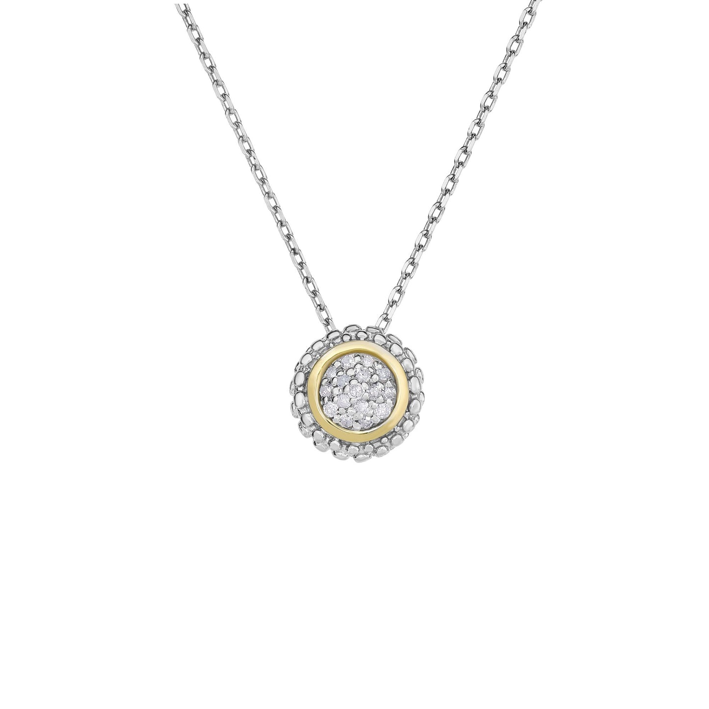 18K Gold & Sterling Silver Round Fancy Pendant Slide Necklace with Birthstone Options