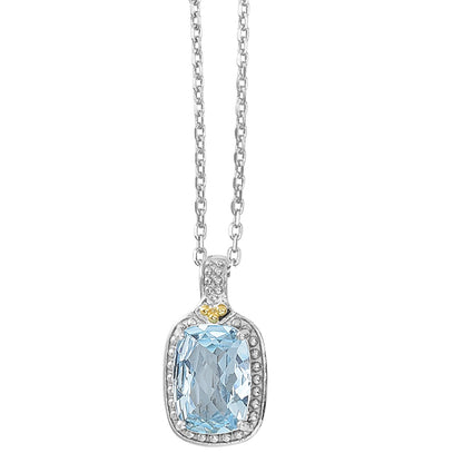18K Gold & Sterling Silver Pendant on Sterling Silver Diamond Cut Oval Chain with Gemstone Options