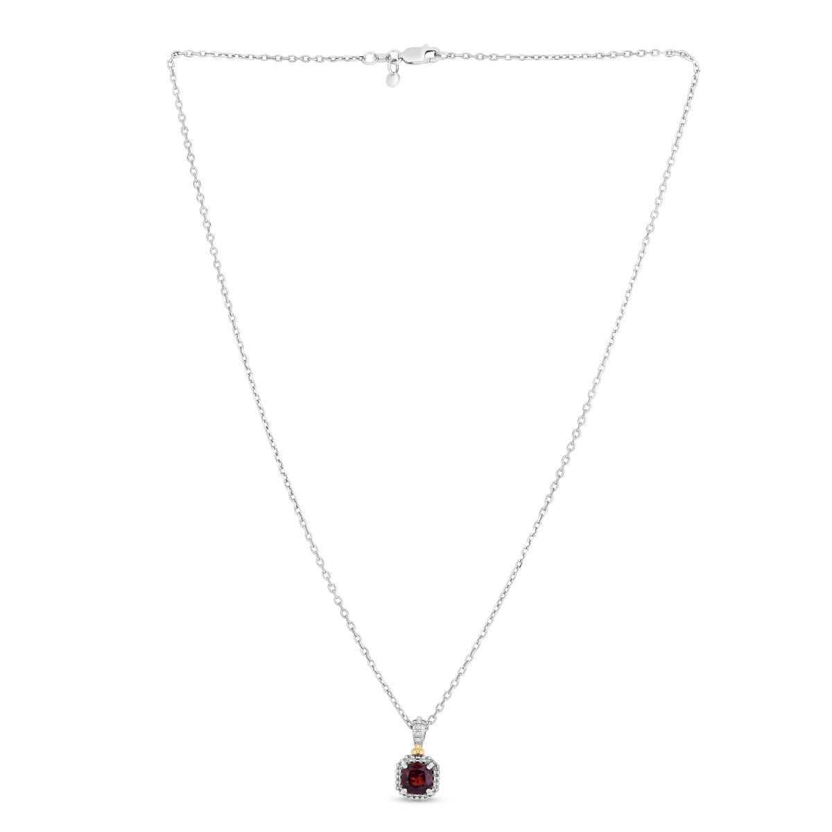 18K Gold & Sterling Silver Drop Necklace with Gemstones on Cable Chain with Lobster Clasp