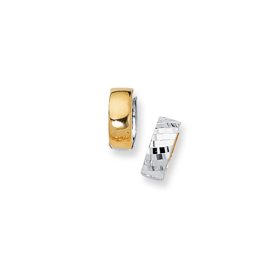 14K Yelllow & Gold Reversible Diamond Cut Huggie Earring