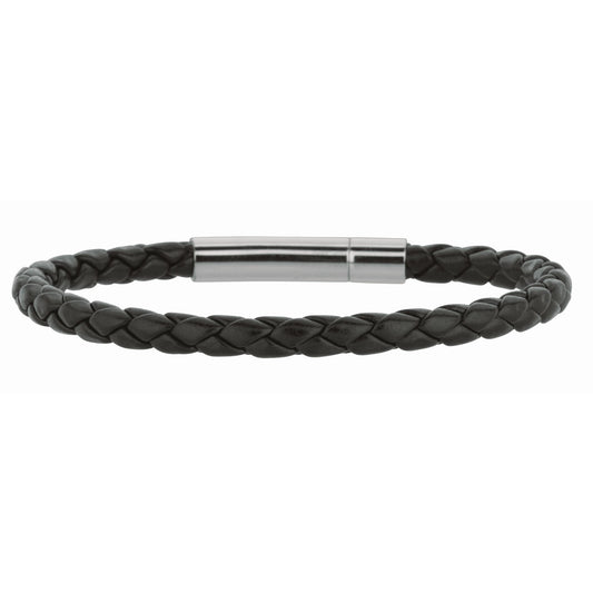 Stainless Steel White Polished Braided Black Bracelet