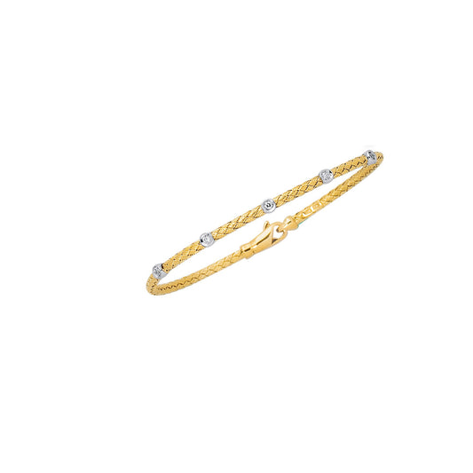 14K Gold Diamond Station Woven Bangle