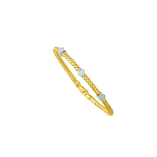 14K Gold Diamond Station Woven Bangle