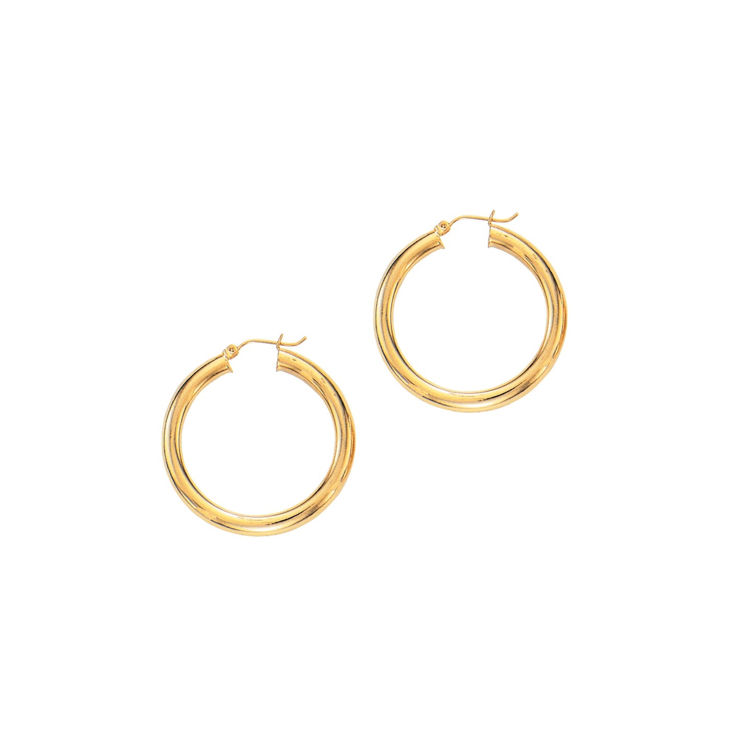 Polished 14K Gold Round Hoop Earring with Hinged Clasp