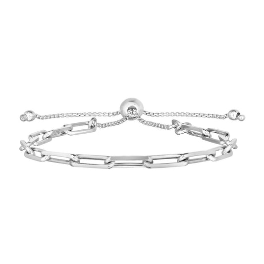 Sterling Silver Paperclip Link Friendship Bracelet with Draw String Clasp