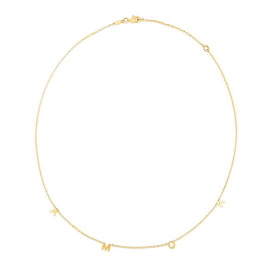 14K Gold High Polished AMOR Station Necklace