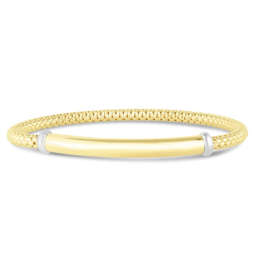 14K Gold Polished Bar Stretch Popcorn Bracelet