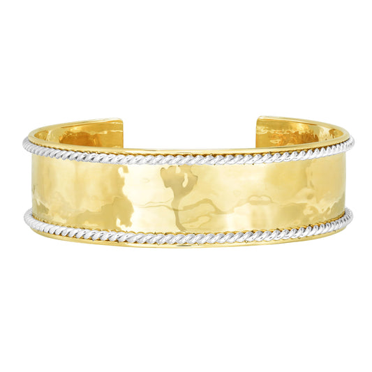 14K Gold Yellow White Finish Hammered Cuff Fancy Bangle