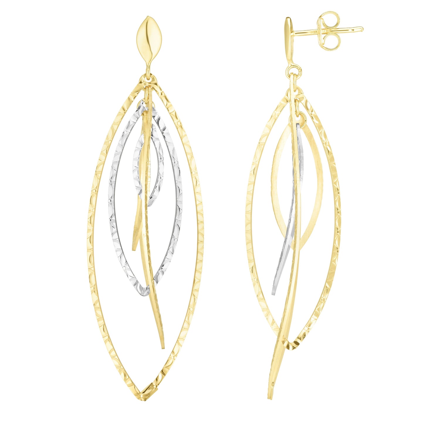 14K White and Yellow Gold Diamond Cut Multi-Layered Dangle Earring