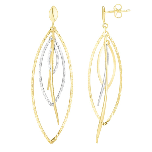 14K White and Yellow Gold Diamond Cut Multi-Layered Dangle Earring